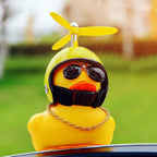 Car Goods Gift Broken Wind Helmet Small Yellow Duck Car Decoration Accessories Wind-breaking Wave-breaking Duck Cycling DecDuck Car Dashboard Decorations Rubber Duck Car Ornaments Cool Duck with Propeller Helmet Sunglasses Gold Chain or Stevvex