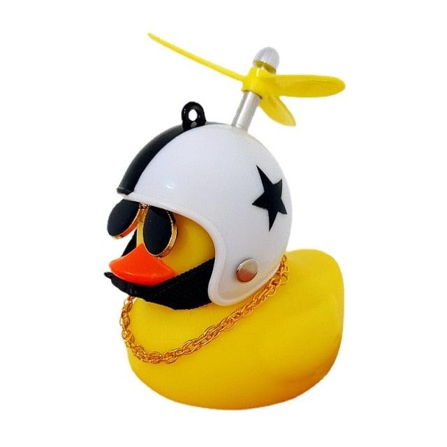 Car Goods Gift Broken Wind Helmet Small Yellow Duck Car Decoration Accessories Wind-breaking Wave-breaking Duck Cycling DecDuck Car Dashboard Decorations Rubber Duck Car Ornaments Cool Duck with Propeller Helmet Sunglasses Gold Chain or Stevvex