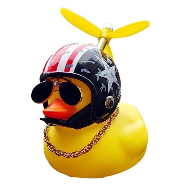Car Goods Gift Broken Wind Helmet Small Yellow Duck Car Decoration Accessories Wind-breaking Wave-breaking Duck Cycling DecDuck Car Dashboard Decorations Rubber Duck Car Ornaments Cool Duck with Propeller Helmet Sunglasses Gold Chain or Stevvex