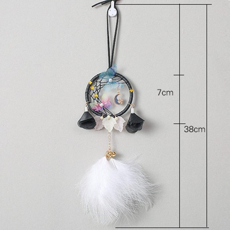 Car Interior Rear-view Mirror Hanging Decor  Small Dream Catcher Boho Nature Feather Home Decor Handmade Grids Nature Feather Car Charms Pendant Accessories Gift Stevvex