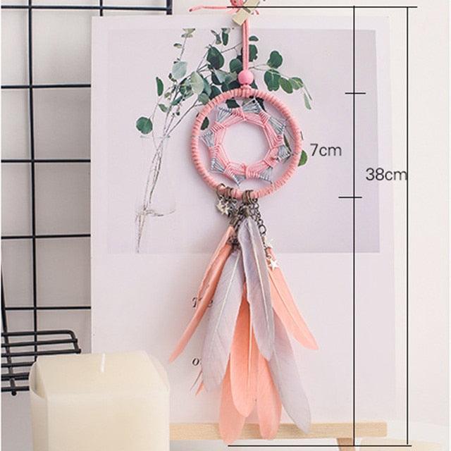 Car Interior Rear-view Mirror Hanging Decor  Small Dream Catcher Boho Nature Feather Home Decor Handmade Grids Nature Feather Car Charms Pendant Accessories Gift Stevvex