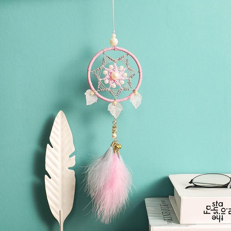 Car Interior Rear-view Mirror Hanging Decor  Small Dream Catcher Boho Nature Feather Home Decor Handmade Grids Nature Feather Car Charms Pendant Accessories Gift Stevvex