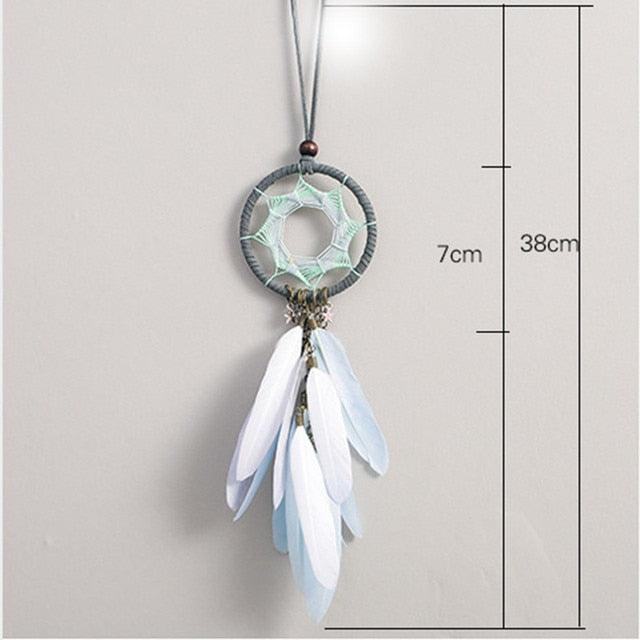Car Interior Rear-view Mirror Hanging Decor  Small Dream Catcher Boho Nature Feather Home Decor Handmade Grids Nature Feather Car Charms Pendant Accessories Gift Stevvex