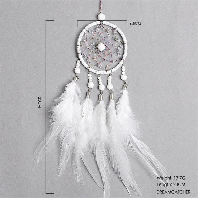Car Interior Rear-view Mirror Hanging Decor  Small Dream Catcher Boho Nature Feather Home Decor Handmade Grids Nature Feather Car Charms Pendant Accessories Gift Stevvex