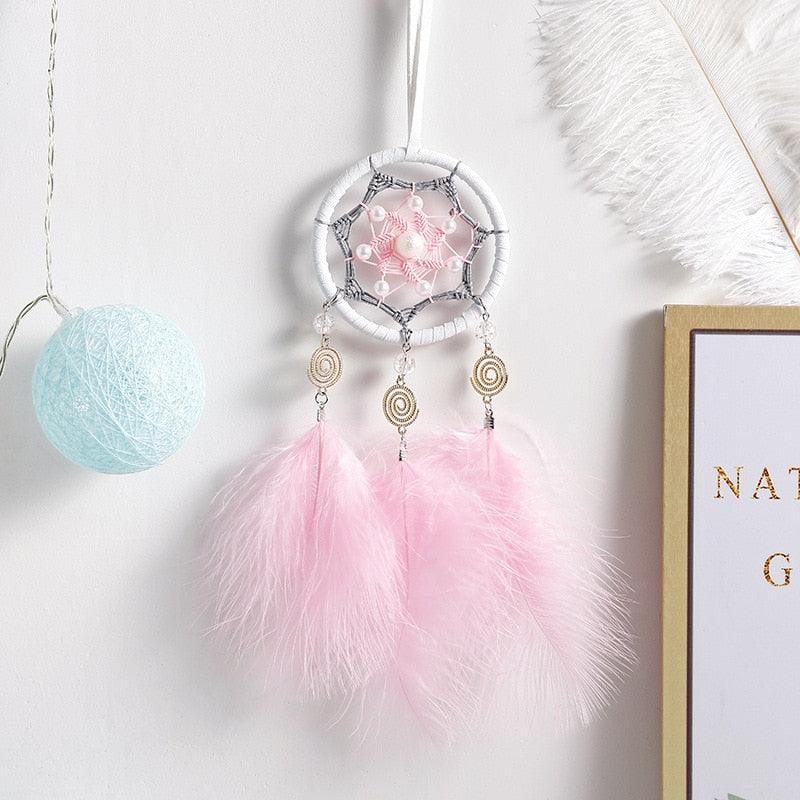 Car Interior Rear-view Mirror Hanging Decor  Small Dream Catcher Boho Nature Feather Home Decor Handmade Grids Nature Feather Car Charms Pendant Accessories Gift Stevvex