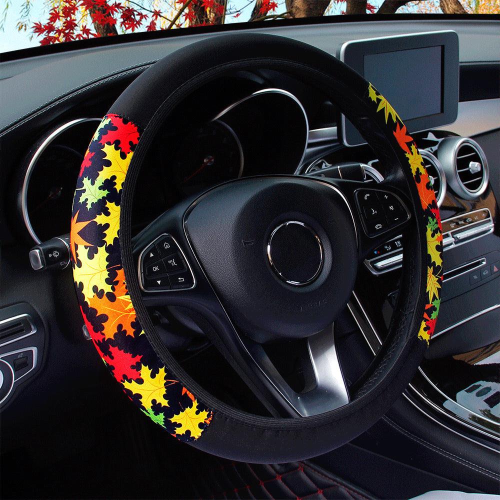 Car Steering Wheel Cover Steering Wheel Cover Cloth Massage Grip Breathable Elastic Car Steering Wheel Cover Ethnic Style Print Anti-slip Car Styling Car Steering-wheel Cover Car Interior Accessories Steering Wheel Covers with Cloth for Women Stevvex