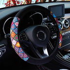 Car Steering Wheel Cover Steering Wheel Cover Cloth Massage Grip Breathable Elastic Car Steering Wheel Cover Ethnic Style Print Anti-slip Car Styling Car Steering-wheel Cover Car Interior Accessories Steering Wheel Covers with Cloth for Women Stevvex