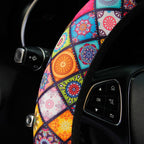 Car Steering Wheel Cover Steering Wheel Cover Cloth Massage Grip Breathable Elastic Car Steering Wheel Cover Ethnic Style Print Anti-slip Car Styling Car Steering-wheel Cover Car Interior Accessories Steering Wheel Covers with Cloth for Women Stevvex