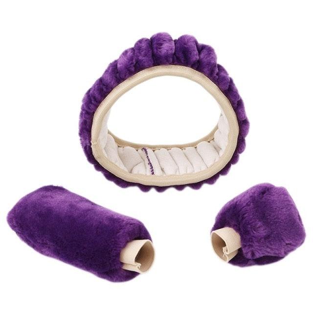 Car Steering Wheel Elastic Long Microfiber Plush Steering Wheel Cover Gearshift Handbrake Cover Protector Decoration Warm Super Thick Plush Collar Soft Car Steering Wheel Cover Decoration Warm Super Thick Plush Collar Soft Black Pink Women Man Stevvex
