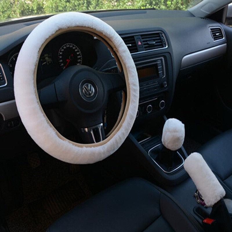 Car Steering Wheel Elastic Long Microfiber Plush Steering Wheel Cover Gearshift Handbrake Cover Protector Decoration Warm Super Thick Plush Collar Soft Car Steering Wheel Cover Decoration Warm Super Thick Plush Collar Soft Black Pink Women Man Stevvex