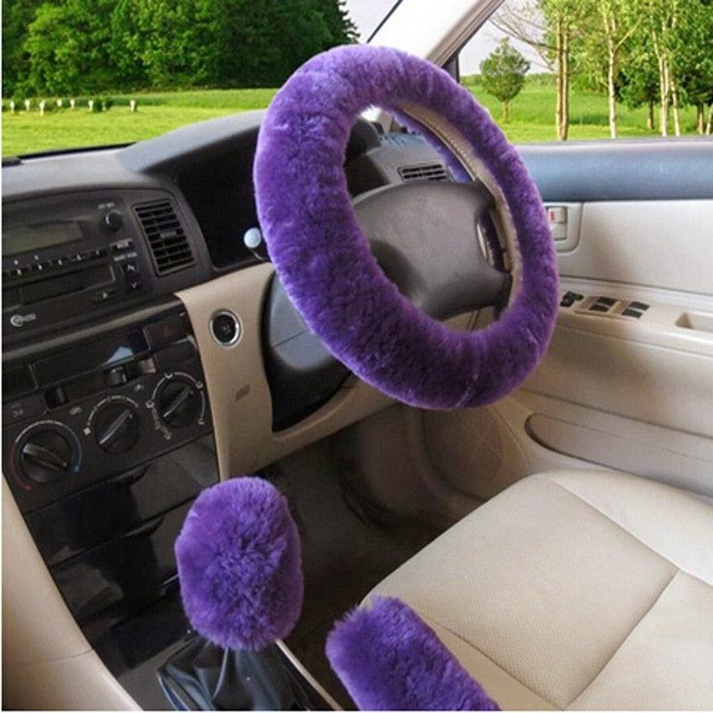 Car Steering Wheel Elastic Long Microfiber Plush Steering Wheel Cover Gearshift Handbrake Cover Protector Decoration Warm Super Thick Plush Collar Soft Car Steering Wheel Cover Decoration Warm Super Thick Plush Collar Soft Black Pink Women Man Stevvex