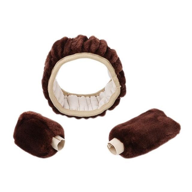 Car Steering Wheel Elastic Long Microfiber Plush Steering Wheel Cover Gearshift Handbrake Cover Protector Decoration Warm Super Thick Plush Collar Soft Car Steering Wheel Cover Decoration Warm Super Thick Plush Collar Soft Black Pink Women Man Stevvex