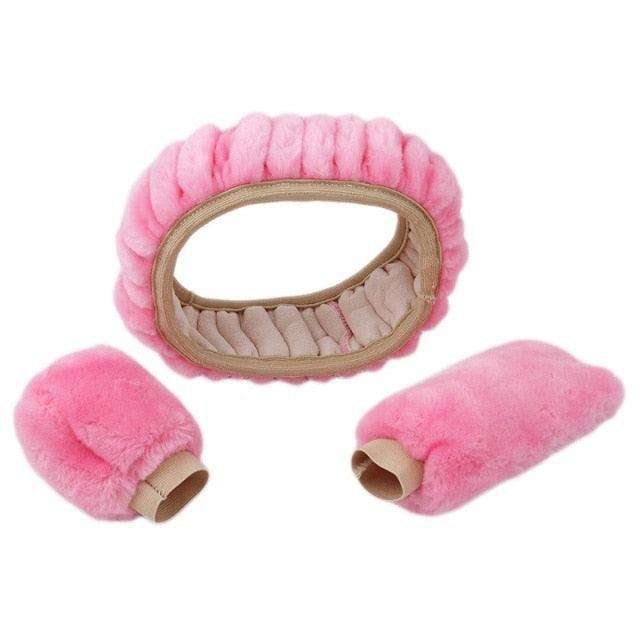 Car Steering Wheel Elastic Long Microfiber Plush Steering Wheel Cover Gearshift Handbrake Cover Protector Decoration Warm Super Thick Plush Collar Soft Car Steering Wheel Cover Decoration Warm Super Thick Plush Collar Soft Black Pink Women Man Stevvex