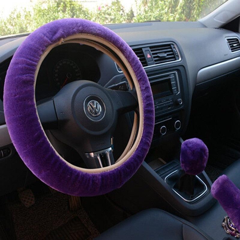 Car Steering Wheel Elastic Long Microfiber Plush Steering Wheel Cover Gearshift Handbrake Cover Protector Decoration Warm Super Thick Plush Collar Soft Car Steering Wheel Cover Decoration Warm Super Thick Plush Collar Soft Black Pink Women Man Stevvex