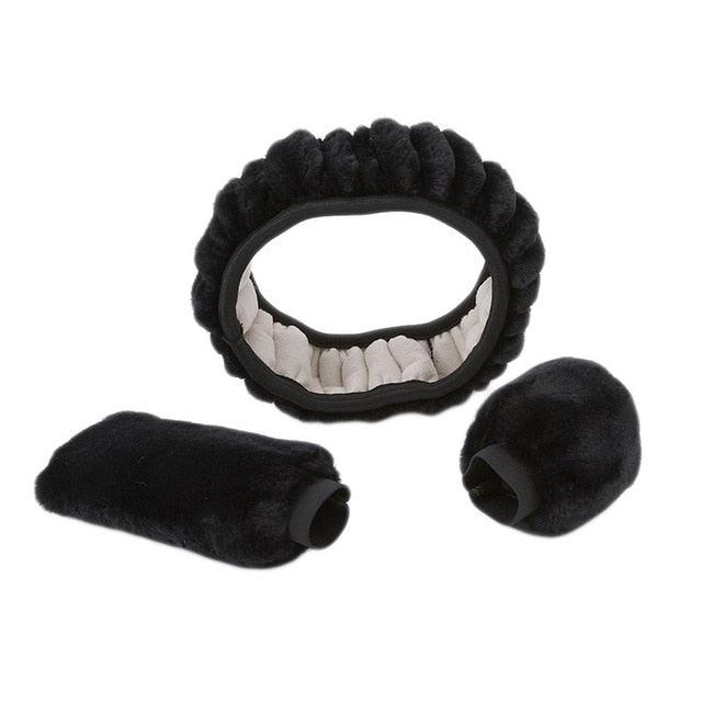 Car Steering Wheel Elastic Long Microfiber Plush Steering Wheel Cover Gearshift Handbrake Cover Protector Decoration Warm Super Thick Plush Collar Soft Car Steering Wheel Cover Decoration Warm Super Thick Plush Collar Soft Black Pink Women Man Stevvex