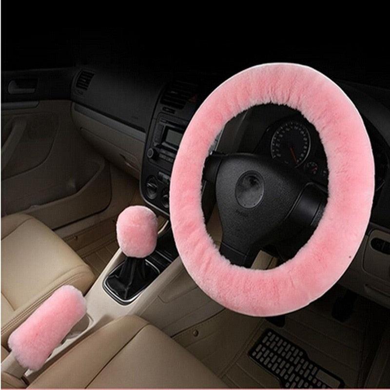 Car Steering Wheel Elastic Long Microfiber Plush Steering Wheel Cover Gearshift Handbrake Cover Protector Decoration Warm Super Thick Plush Collar Soft Car Steering Wheel Cover Decoration Warm Super Thick Plush Collar Soft Black Pink Women Man Stevvex