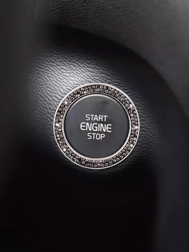 Cars One-Key Engine Start Stop Ignition Push Button Switch Cover Decorative Rhinestone Diamond Crystal Ring Car Parts Push to Start Button Cover Crystal Rhinestone Car Ring Emblem Sticker Bling Accessories for Women Stevvex
