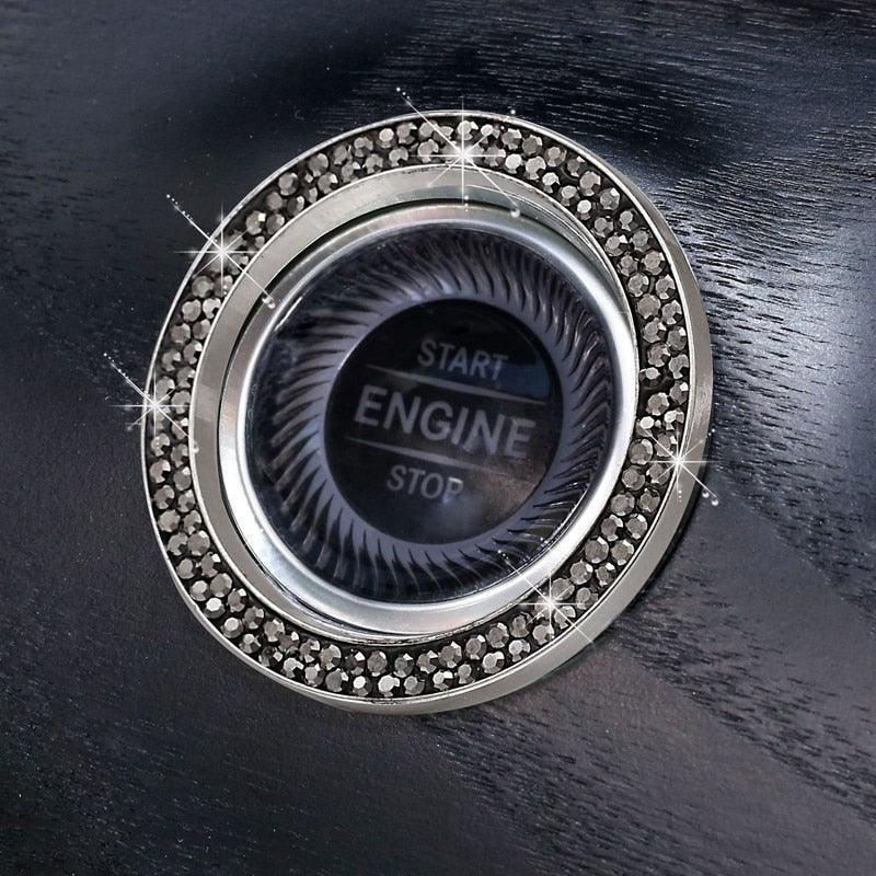 Cars One-Key Engine Start Stop Ignition Push Button Switch Cover Decorative Rhinestone Diamond Crystal Ring Car Parts Push to Start Button Cover Crystal Rhinestone Car Ring Emblem Sticker Bling Accessories for Women Stevvex