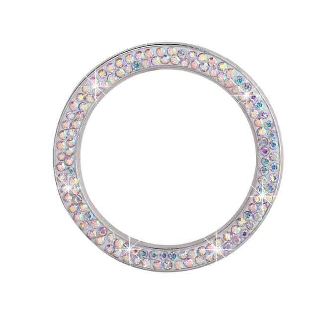 Cars One-Key Engine Start Stop Ignition Push Button Switch Cover Decorative Rhinestone Diamond Crystal Ring Car Parts Push to Start Button Cover Crystal Rhinestone Car Ring Emblem Sticker Bling Accessories for Women Stevvex