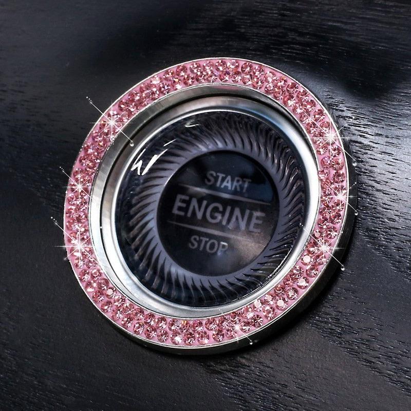 Cars One-Key Engine Start Stop Ignition Push Button Switch Cover Decorative Rhinestone Diamond Crystal Ring Car Parts Push to Start Button Cover Crystal Rhinestone Car Ring Emblem Sticker Bling Accessories for Women Stevvex