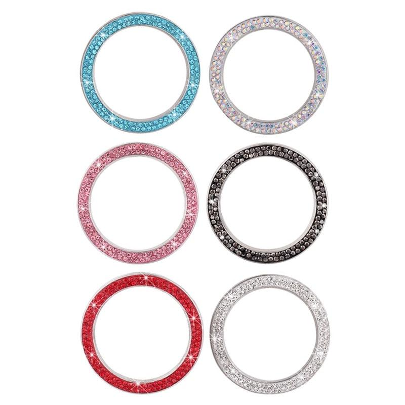 Cars One-Key Engine Start Stop Ignition Push Button Switch Cover Decorative Rhinestone Diamond Crystal Ring Car Parts Push to Start Button Cover Crystal Rhinestone Car Ring Emblem Sticker Bling Accessories for Women Stevvex