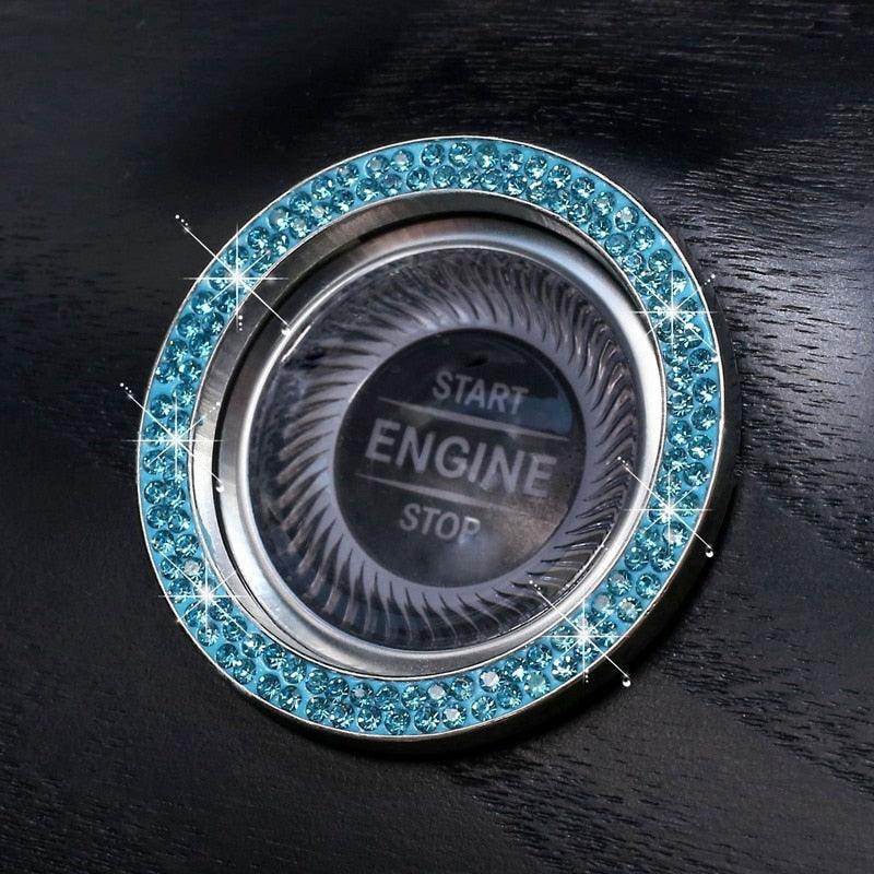 Cars One-Key Engine Start Stop Ignition Push Button Switch Cover Decorative Rhinestone Diamond Crystal Ring Car Parts Push to Start Button Cover Crystal Rhinestone Car Ring Emblem Sticker Bling Accessories for Women Stevvex
