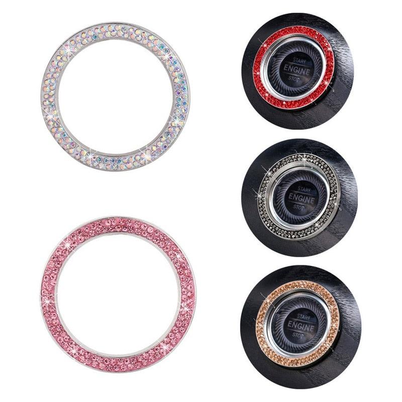 Cars One-Key Engine Start Stop Ignition Push Button Switch Cover Decorative Rhinestone Diamond Crystal Ring Car Parts Push to Start Button Cover Crystal Rhinestone Car Ring Emblem Sticker Bling Accessories for Women Stevvex