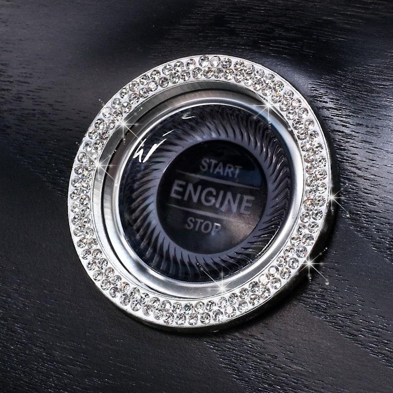 Cars One-Key Engine Start Stop Ignition Push Button Switch Cover Decorative Rhinestone Diamond Crystal Ring Car Parts Push to Start Button Cover Crystal Rhinestone Car Ring Emblem Sticker Bling Accessories for Women Stevvex
