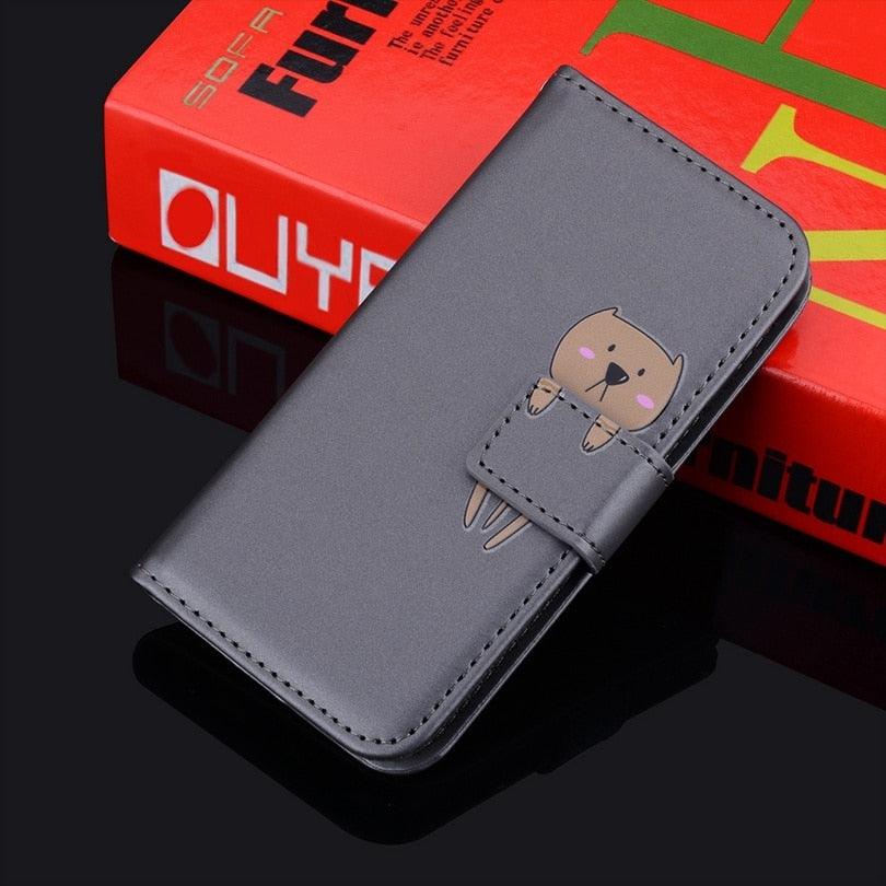 Cartoon Animal Cute Leather Wallet Flip Case Creative Magnetic Protective Cover Lovely Animal Flip Leather Phone Case For iPhone 13 12 11 Pro X XS XR Max Card Holder Funny Phone Cover Stevvex