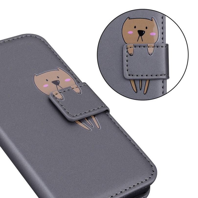 Cartoon Animal Cute Leather Wallet Flip Case Creative Magnetic Protective Cover Lovely Animal Flip Leather Phone Case For iPhone 13 12 11 Pro X XS XR Max Card Holder Funny Phone Cover Stevvex