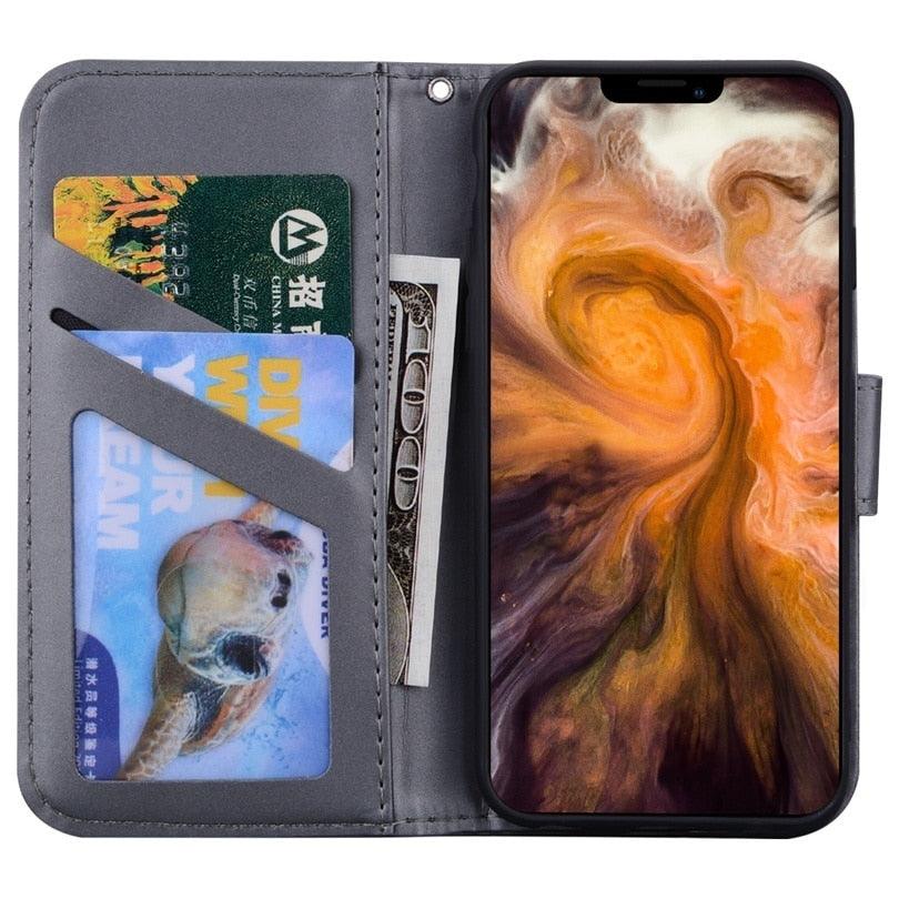 Cartoon Animal Cute Leather Wallet Flip Case Creative Magnetic Protective Cover Lovely Animal Flip Leather Phone Case For iPhone 13 12 11 Pro X XS XR Max Card Holder Funny Phone Cover Stevvex
