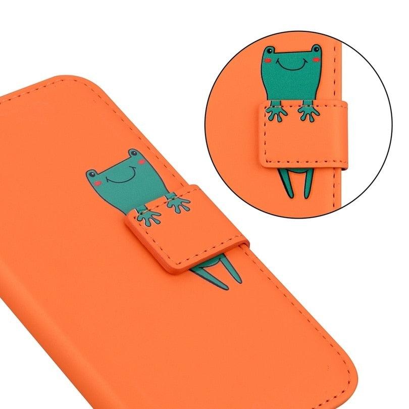 Cartoon Animal Cute Leather Wallet Flip Case Creative Magnetic Protective Cover Lovely Animal Flip Leather Phone Case For iPhone 13 12 11 Pro X XS XR Max Card Holder Funny Phone Cover Stevvex