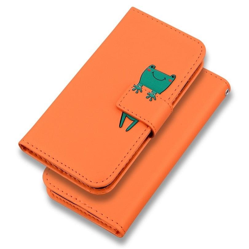 Cartoon Animal Cute Leather Wallet Flip Case Creative Magnetic Protective Cover Lovely Animal Flip Leather Phone Case For iPhone 13 12 11 Pro X XS XR Max Card Holder Funny Phone Cover Stevvex