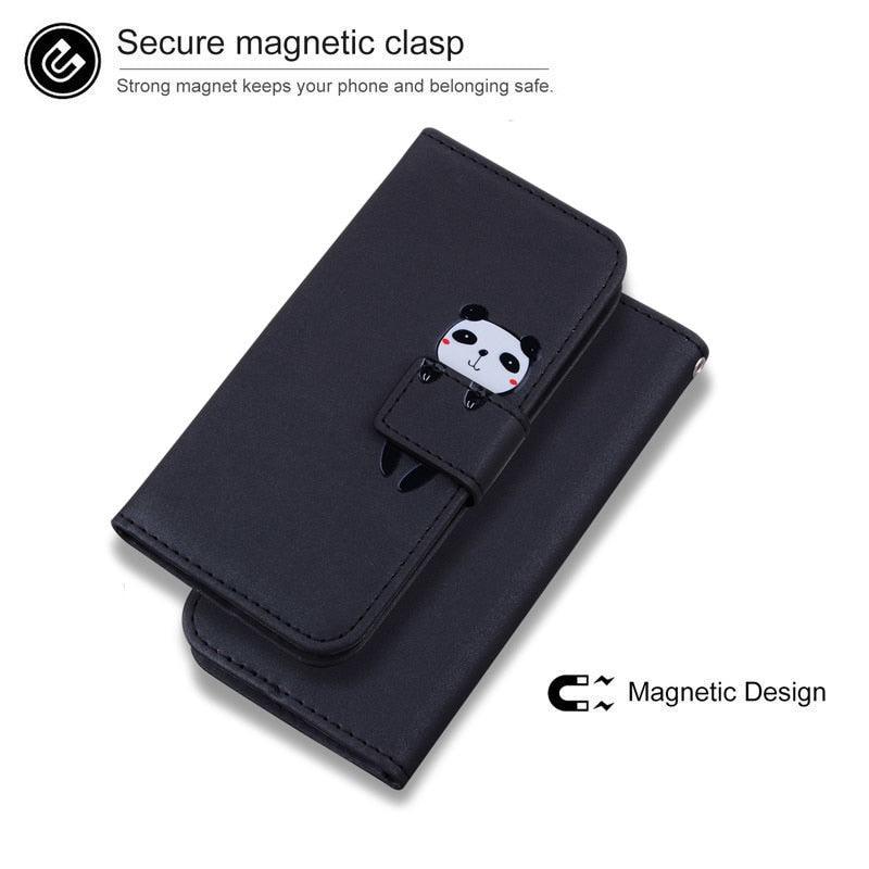 Cartoon Animal Cute Leather Wallet Flip Case Creative Magnetic Protective Cover Lovely Animal Flip Leather Phone Case For iPhone 13 12 11 Pro X XS XR Max Card Holder Funny Phone Cover Stevvex