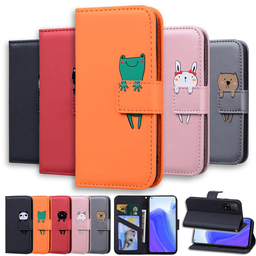 Cartoon Animal Cute Leather Wallet Flip Case Creative Magnetic Protective Cover Lovely Animal Flip Leather Phone Case For iPhone 13 12 11 Pro X XS XR Max Card Holder Funny Phone Cover Stevvex