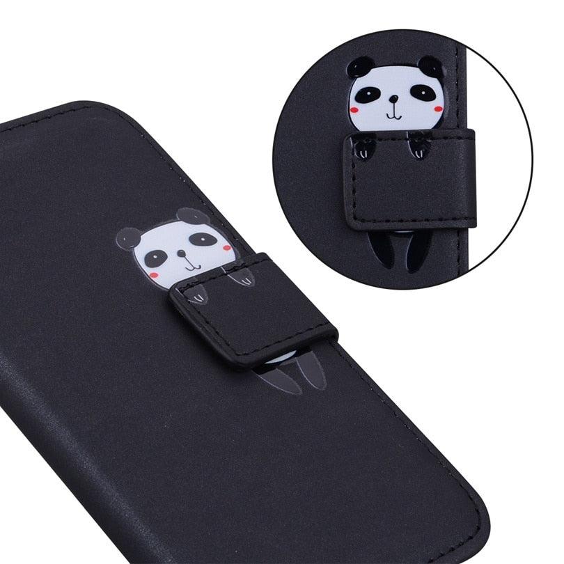 Cartoon Animal Cute Leather Wallet Flip Case Creative Magnetic Protective Cover Lovely Animal Flip Leather Phone Case For iPhone 13 12 11 Pro X XS XR Max Card Holder Funny Phone Cover Stevvex