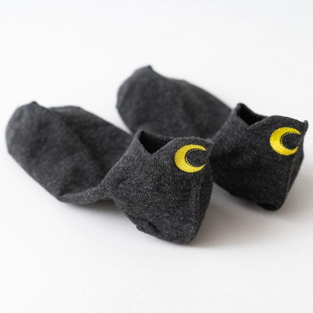 Cartoon Anime Embroidered Boat Socks Ins Trend Moon Cute Sweet Cat Socks Slippers Happy Funny Cotton Girl Socks Cute Short Boat Socks For Men And Women Stevvex