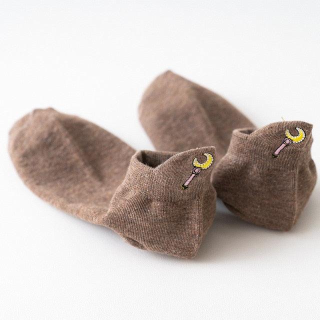 Cartoon Anime Embroidered Boat Socks Ins Trend Moon Cute Sweet Cat Socks Slippers Happy Funny Cotton Girl Socks Cute Short Boat Socks For Men And Women Stevvex