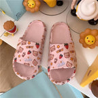 Cartoon Couple Fashion Bear Sandals Non-Slip Thick-Soled Indoor And Outdoor Slippers Men's Flip Flops Athletic Slide Sandals Flat Slip On Sandals For Women Summer Slippers