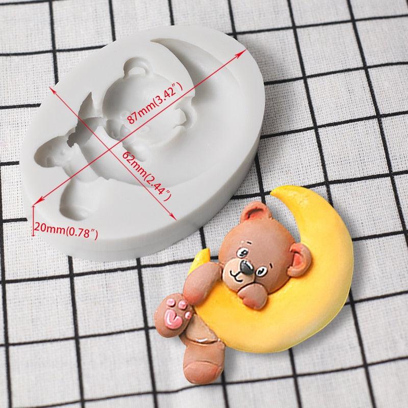 Cartoon Cute Moon 3D Bear Silicone Mold Baby Birthday Party Cupcake Decoration Tool Dessert Pastry Fudge Chocolate Candy Baking Silicone Fondant Molds For Teddy Bear Stevvex
