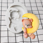 Cartoon Cute Moon 3D Bear Silicone Mold Baby Birthday Party Cupcake Decoration Tool Dessert Pastry Fudge Chocolate Candy Baking Silicone Fondant Molds For Teddy Bear Stevvex