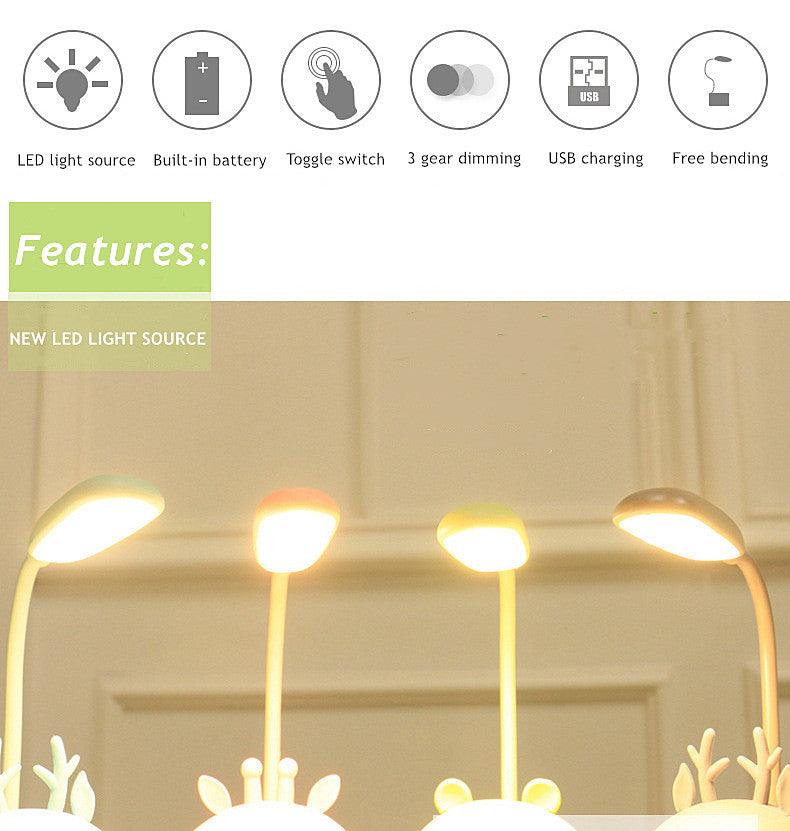 Cartoon Desk Lamp Eye Protection Energy-saving Reading Lamp USB Charging Sleeping Night Light LED Table Lamp for Kids Cute Study Lamps for Bedroom Décor Stevvex