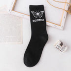 Cartoon socks cute bow print white black calcetines Women's Novelty Socks Crew Fun Funky fall fashion Casual Cotton Dress Socks