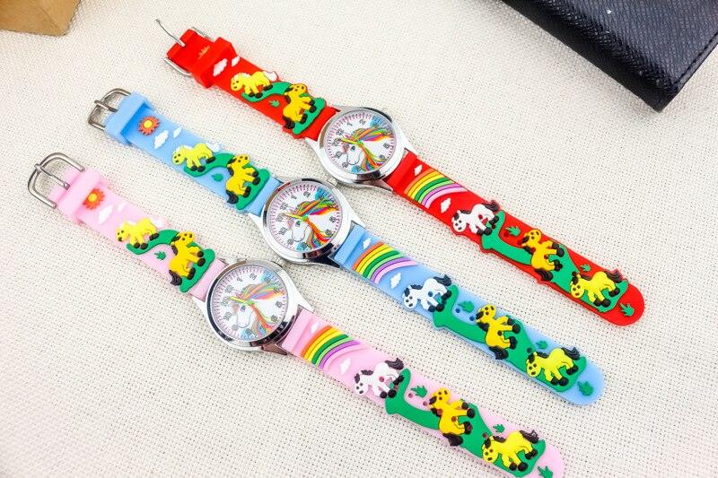 Cartoon Unicorn Childrens Watch 3D Rainbow Pony Girl Wristwatch Quartz Kids Watches Student Silicone Children Toddler Wrist Watch Birthday Gift For Girls Cute Child Watches Stevvex