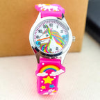 Cartoon Unicorn Childrens Watch 3D Rainbow Pony Girl Wristwatch Quartz Kids Watches Student Silicone Children Toddler Wrist Watch Birthday Gift For Girls Cute Child Watches Stevvex