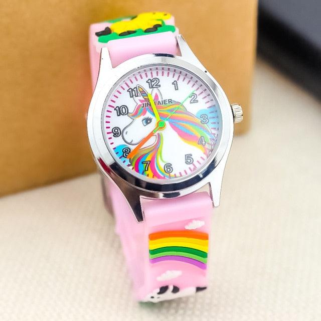 Cartoon Unicorn Childrens Watch 3D Rainbow Pony Girl Wristwatch Quartz Kids Watches Student Silicone Children Toddler Wrist Watch Birthday Gift For Girls Cute Child Watches Stevvex