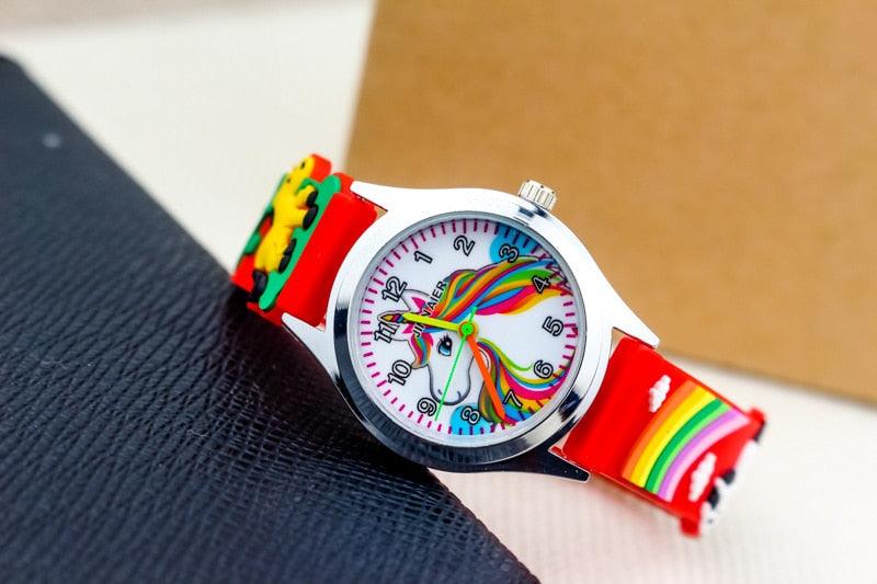 Cartoon Unicorn Childrens Watch 3D Rainbow Pony Girl Wristwatch Quartz Kids Watches Student Silicone Children Toddler Wrist Watch Birthday Gift For Girls Cute Child Watches Stevvex