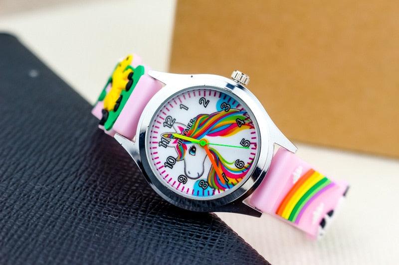 Cartoon Unicorn Childrens Watch 3D Rainbow Pony Girl Wristwatch Quartz Kids Watches Student Silicone Children Toddler Wrist Watch Birthday Gift For Girls Cute Child Watches Stevvex