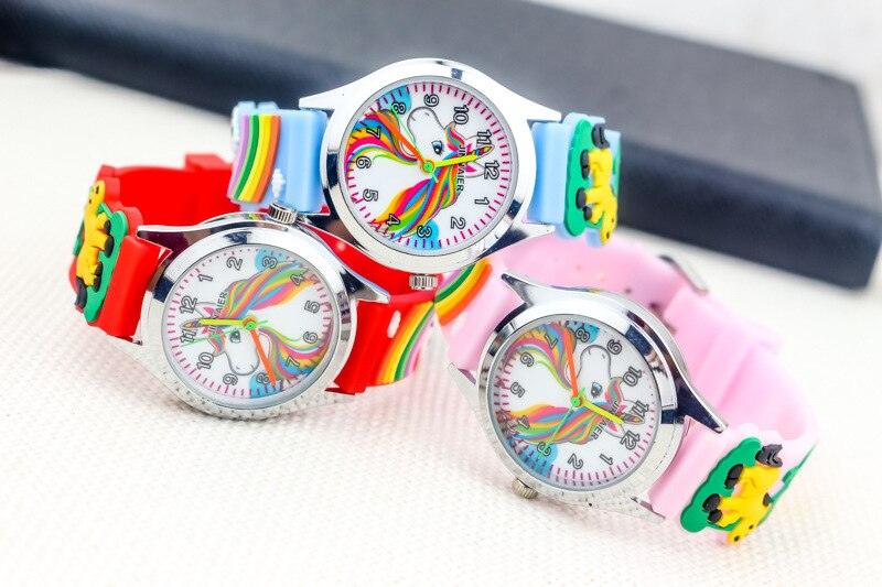Cartoon Unicorn Childrens Watch 3D Rainbow Pony Girl Wristwatch Quartz Kids Watches Student Silicone Children Toddler Wrist Watch Birthday Gift For Girls Cute Child Watches Stevvex