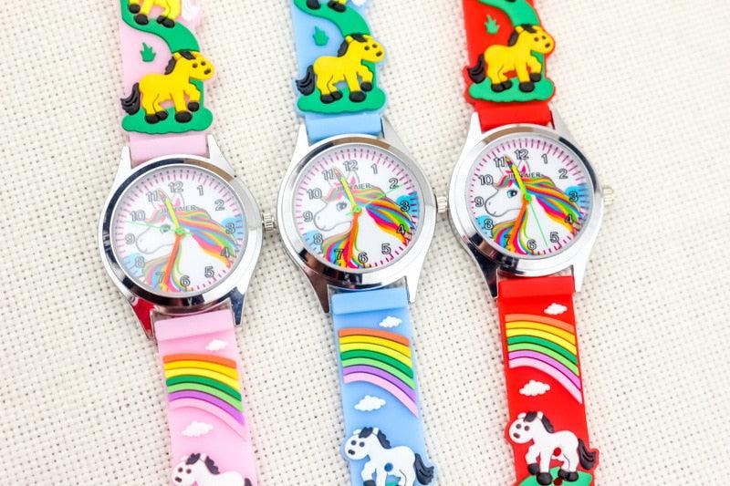 Cartoon Unicorn Childrens Watch 3D Rainbow Pony Girl Wristwatch Quartz Kids Watches Student Silicone Children Toddler Wrist Watch Birthday Gift For Girls Cute Child Watches Stevvex